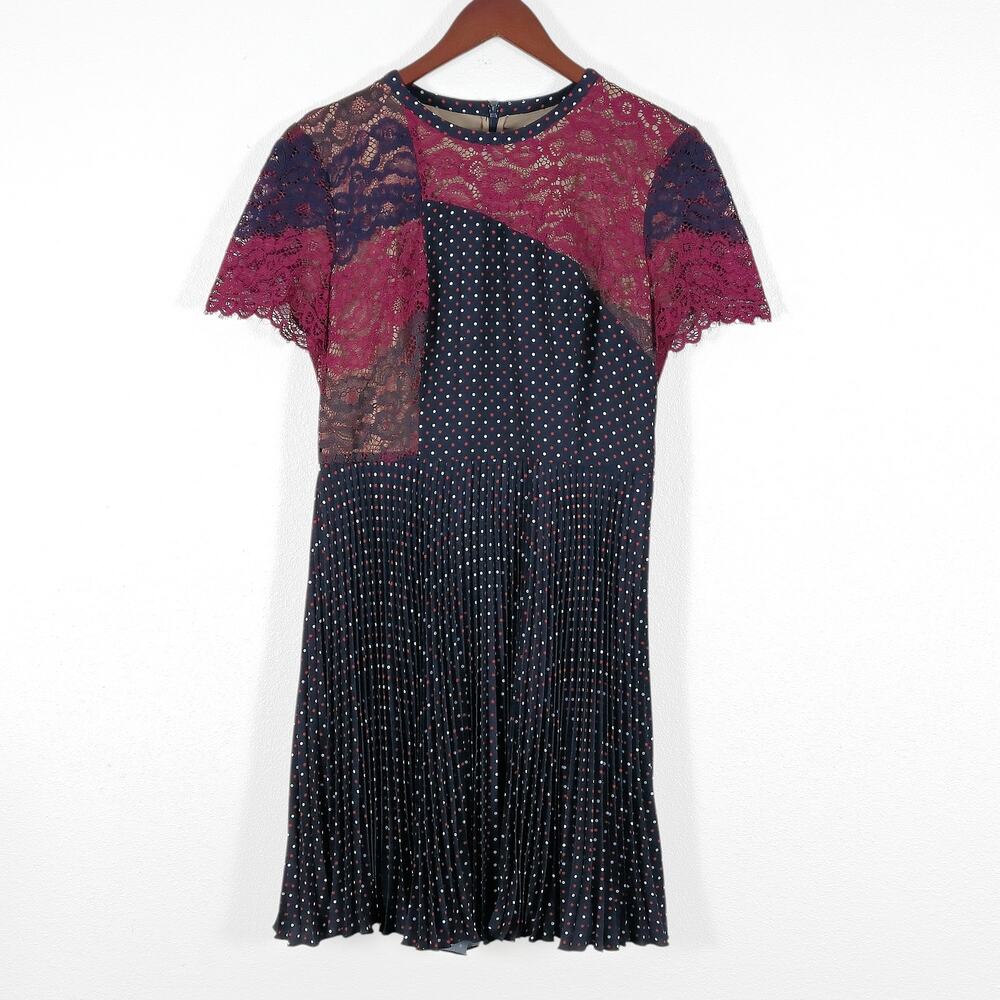 French Connection Women’s Dress Y2K Romantic Lace Polka Dot Pleated Skirt US 8 - Picture 2 of 11